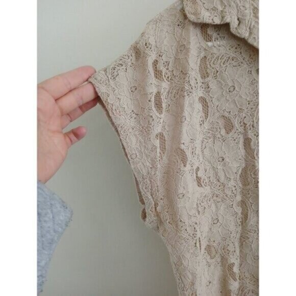 VAN HEUSEN STUDIO Lace Blouse XL Button Up Collared Romantic Boho Cottagecore - Picture 5 of 7